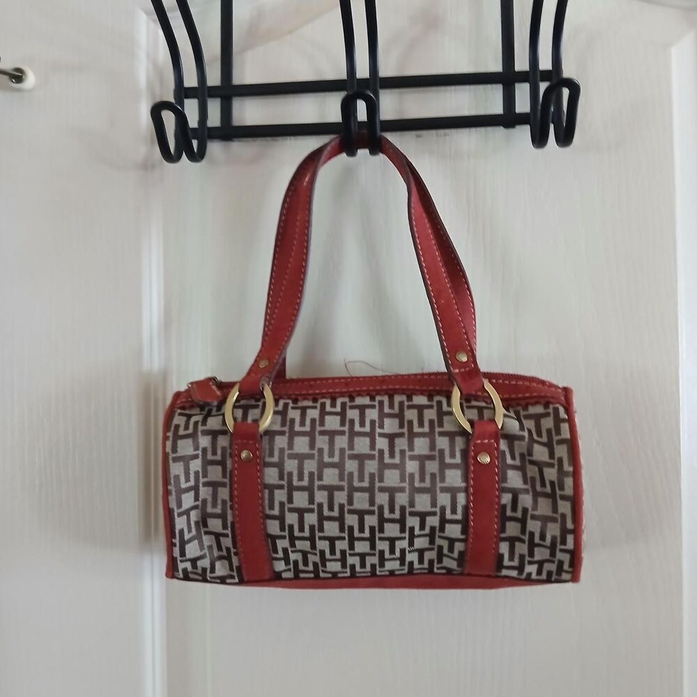Y2K Vintage Tommy Hilfiger Monogram Mini Barrel Bag Red Suede Trim Indie Bratz